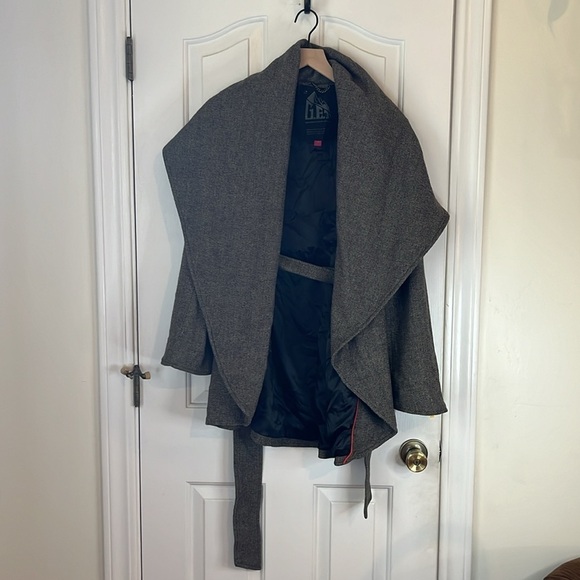 G.E.T. | Wool Blend Wrap Coat Brown Gray Size XS Winter Cozy Fall - Picture 2 of 6